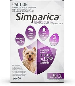 Simparica Fleas and Tick Chewable Tablets for Extra Small 2.6-5 kg Dog, Purple (Pack of 3)