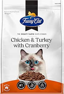 Fussy Cat Grain Free Adult Dry Cat Food, Chicken & Turkey with Cranberry 10Kg - Australian Made