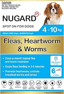 Nugard Spot On for Dogs 4 to 10kg - Flea & Worm Protection 6-Pack - Vet Recommended Fast-Acting Waterproof Topical Solution with IMIDACLOPRID 100g/L per Carton, MOXIDECTIN 25g/L