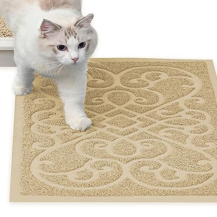 PetLike Cat Litter Mat Kitty Litter Mats for Tray Boxes, Kitty Litter Trapping Mat House Floors Clean (Beige)