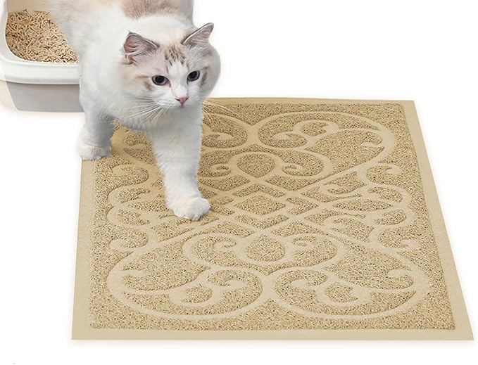 PetLike Cat Litter Mat Kitty Litter Mats for Tray Boxes, Kitty Litter Trapping Mat House Floors Clean (Beige)