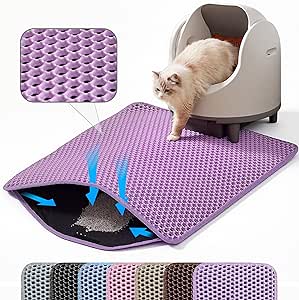 Cat Litter Tray Mat, 60 x 45 cm Double Layer Cat Litter Tray Underlay, Waterproof, Purple