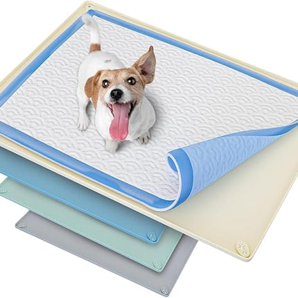 TidyFriend Dog Pee Pad Holder Tray Fits for 30” x 23” Pee Pads with Corner Lock Holes, Raised Edges, Non-Spill, Easy to Clean Silicone  (Beige)