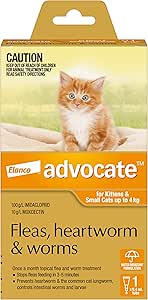Advocate Cat, Monthly Spot-On Protection from Fleas, Heartworm and Worms,1 Pack