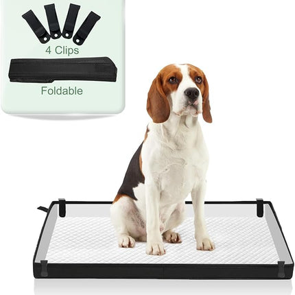 HQ4US 4LEGS Large Portable Dog Pee Pads Foldable Liner Base 33''x23'' Training Pad Holder with Fixing Clips, Waterproof, Easy Clean, Indoor Dog Potty
