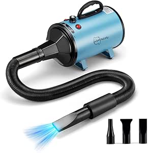 Dog Dryer for Pet Grooming, 3200W High Velocity Force Blow Pet Dryer, Adjustable Speed & Temperature Control Dog Blow Dryer, Quiet Dog Hair Dryer with 3 Nozzle