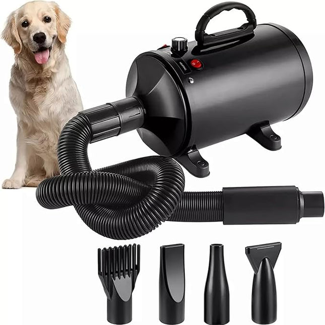 Dog Hair Dryer, 2800 W Professional Blower Dog Dryer, Adjustable Speed and Heat, Pet Dryer, Dog Grooming Dryer with 4 Different Nozzles (Black)