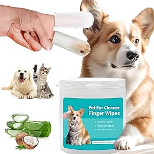 Mumoo Bear 50 Counts Pet Ear Wipes, Ear Cleaner Finger Wipes for Cats and Dogs, Soft & Easy Otic Cleaning Pads, Pet Supplies for Regular Soothing Odor Control Reduce Dirt