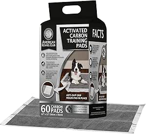 American Kennel Club Charcoal Puppy Training Pads, with Anti-Slip Adhesive Backing, Quick Dry Gel and Activated Carbon Odor Control - 22 x 22-60 Count