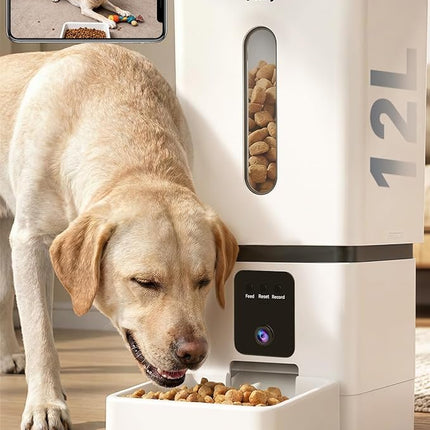 Automatic Dog Feeder Large Breed with Camera - 12L/50 Cups 5G WiFi App Control Dog Food Dispenser