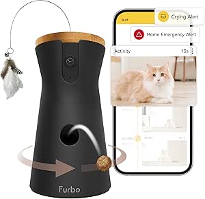 Furbo 360° Cat Camera + AI Nanny, 1080p Rotating Pet Camera with Treat Tossing, Cat Wand Toy, Alexa (Subscription Required)