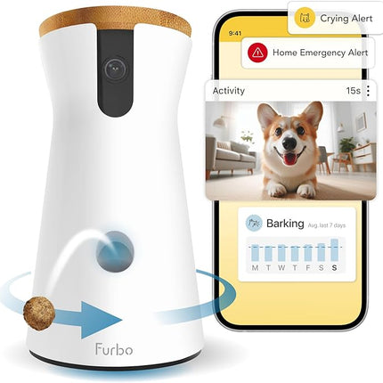 Furbo 360° Dog Camera w/AI Nanny, 1080p Rotating Pet Camera with Treat Tossing, Alexa (Subscription Required)