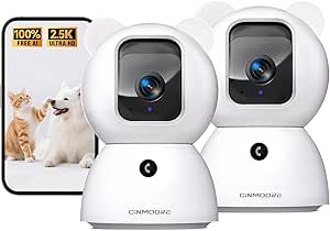 2.5K Indoor Camera 2Pack, Free AI Person/Pet/Cry Detection, 4MP Pet/Dog/Cat/Baby Camera